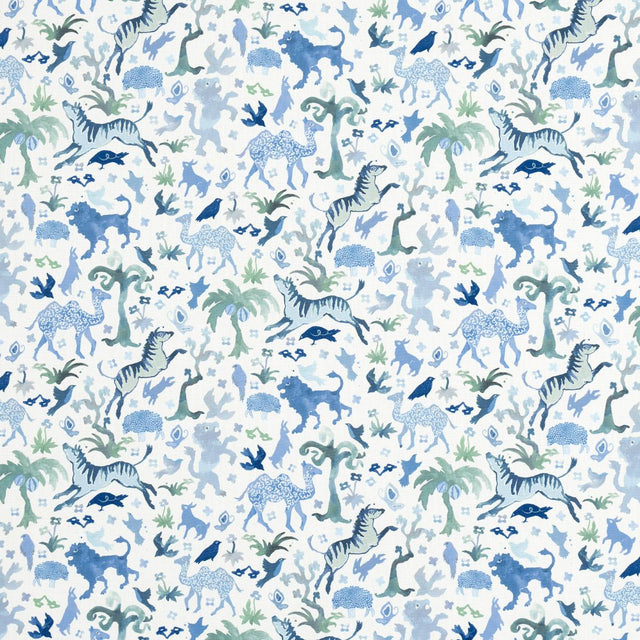 Schumacher Beasts Indoor/Outdoor Blue And Green Fabric