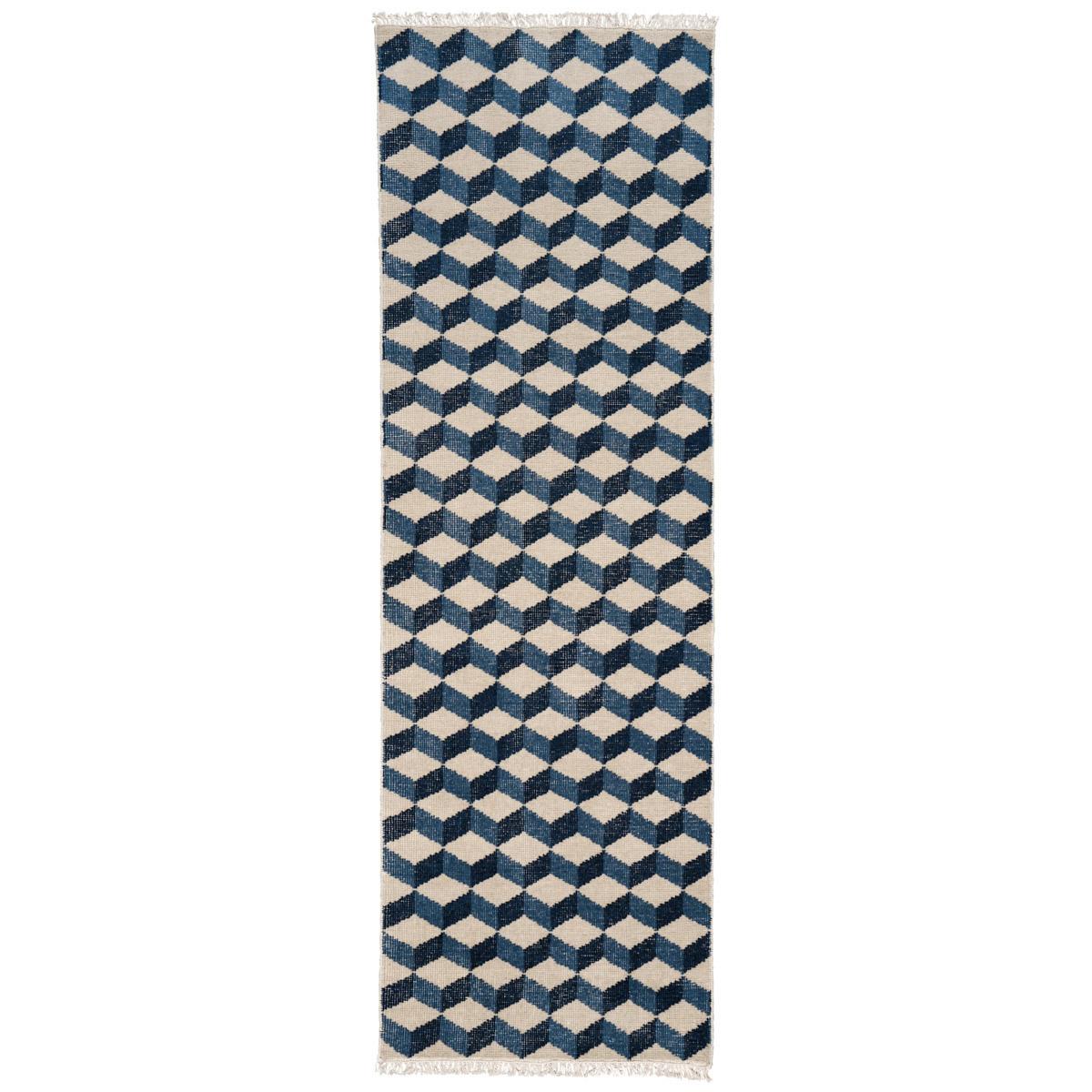 Schumacher Blues 2'6" x 8' Pompeii Hand-Knotted Rug