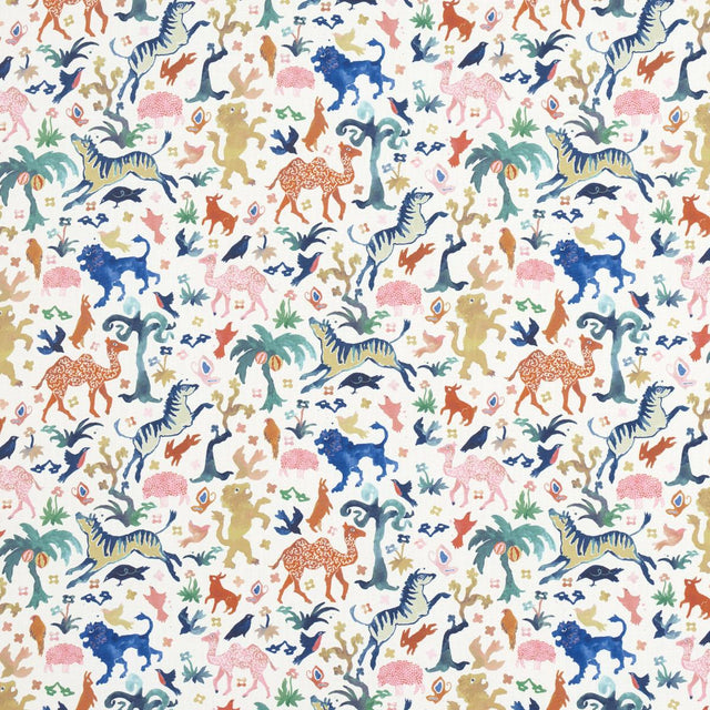 Schumacher Beasts Indoor/Outdoor Multi On Ivory Fabric