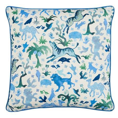Schumacher Blue And Green 22" x 22" Beasts Pillow