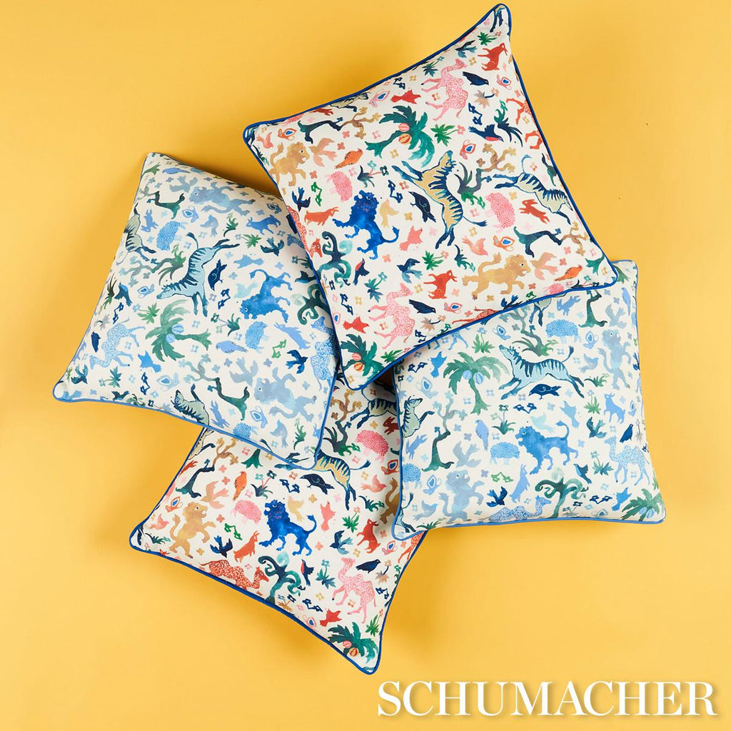 Schumacher Beasts Blue And Green 22" x 22" Pillow