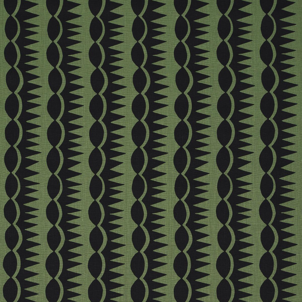 Schumacher Dagger Stripe Black On Green Fabric