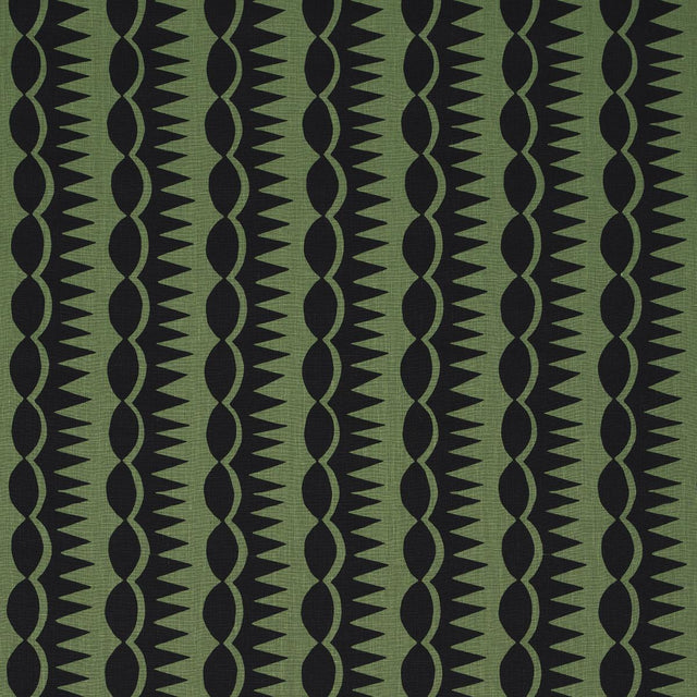 Schumacher Dagger Stripe Black On Green Fabric