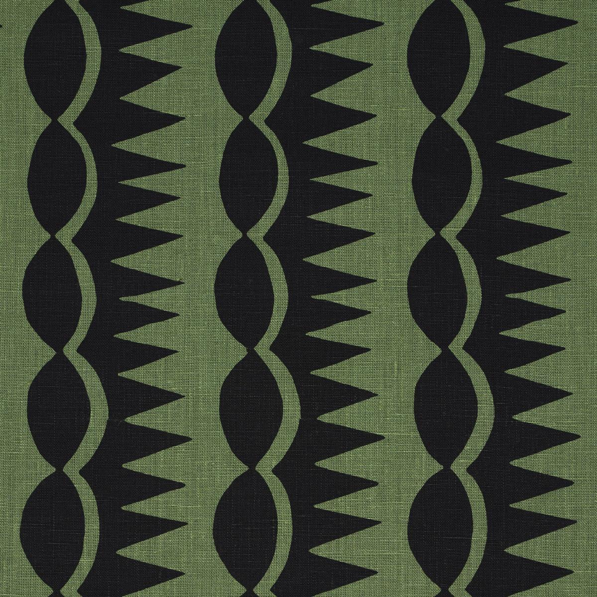Schumacher Dagger Stripe Black On Green Fabric