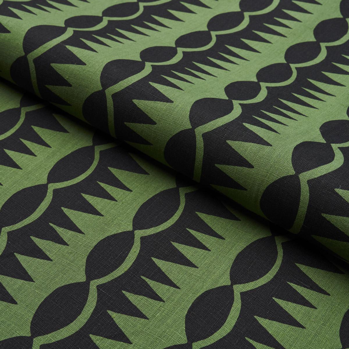 Schumacher Dagger Stripe Black On Green Fabric