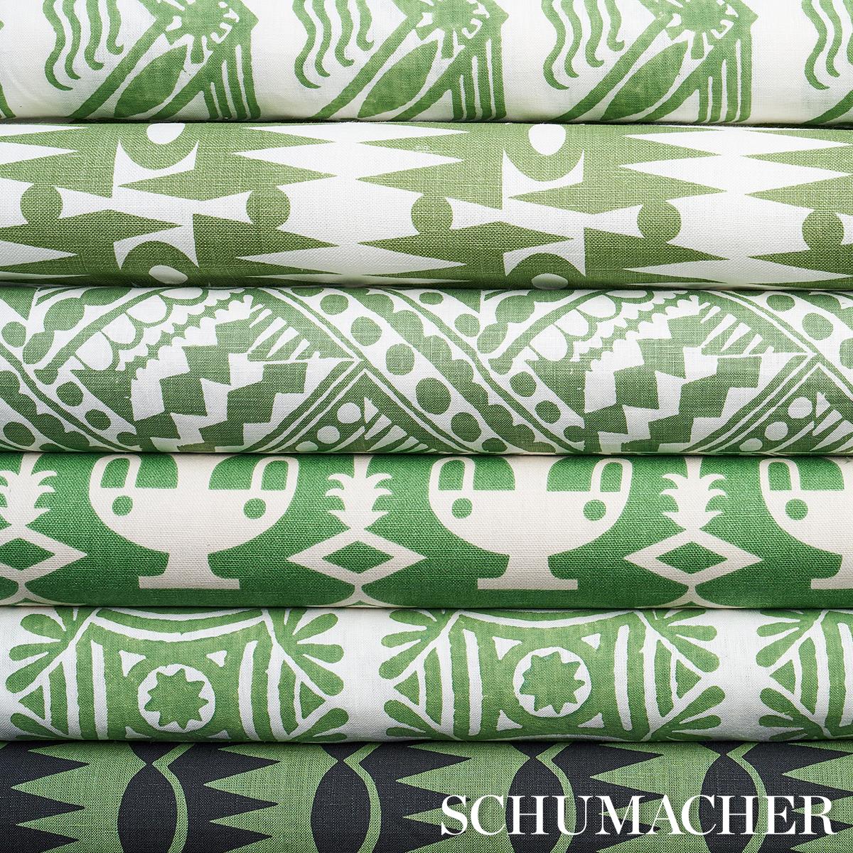 Schumacher Dagger Stripe Black On Green Fabric