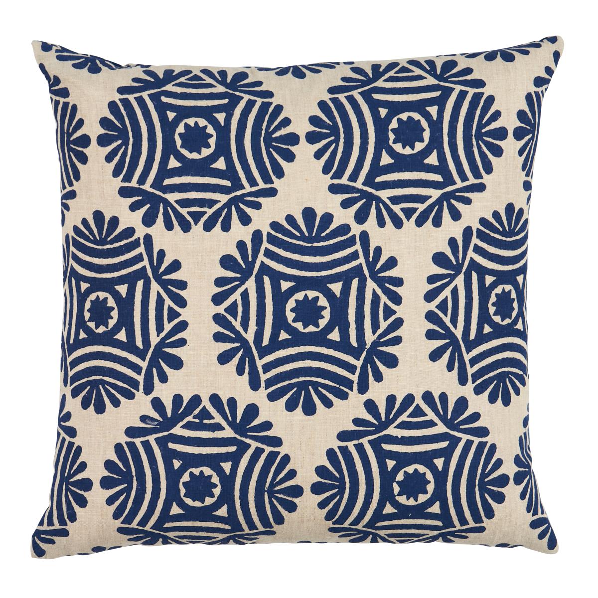 Schumacher Navy On Natural 20" x 20" Gilded Star Block Print Pillow