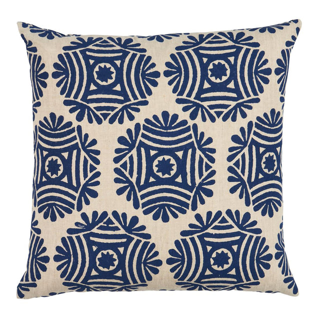 Schumacher Navy On Natural 20" x 20" Gilded Star Block Print Pillow