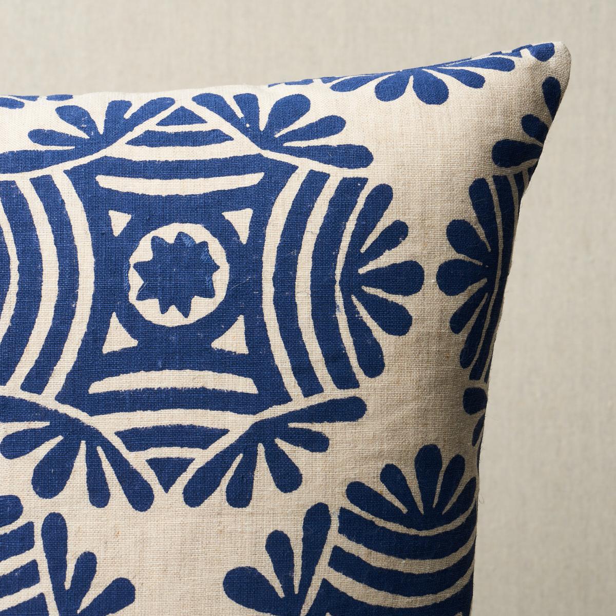 Schumacher Navy On Natural 20" x 20" Gilded Star Block Print Pillow