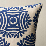 Schumacher Navy On Natural 20" x 20" Gilded Star Block Print Pillow