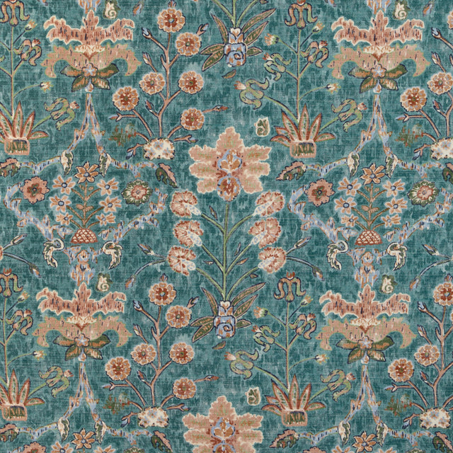 Lee Jofa KERMAN PRINT TEAL/ROSE Fabric