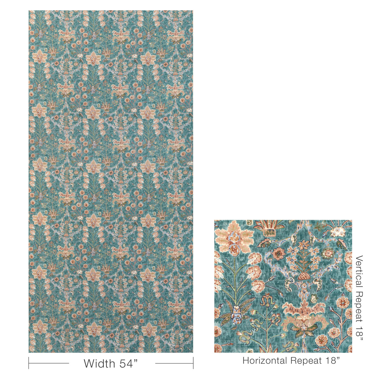 Lee Jofa KERMAN PRINT TEAL/ROSE Fabric