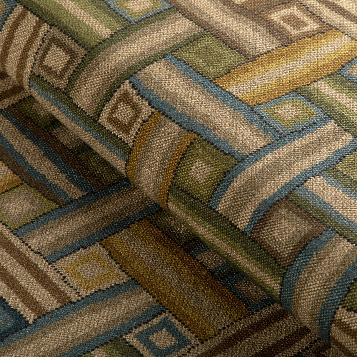 Lee Jofa STRAPWORK PRINT IVY/BLUE Fabric