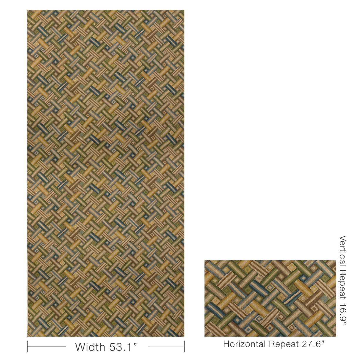 Lee Jofa STRAPWORK PRINT IVY/BLUE Fabric
