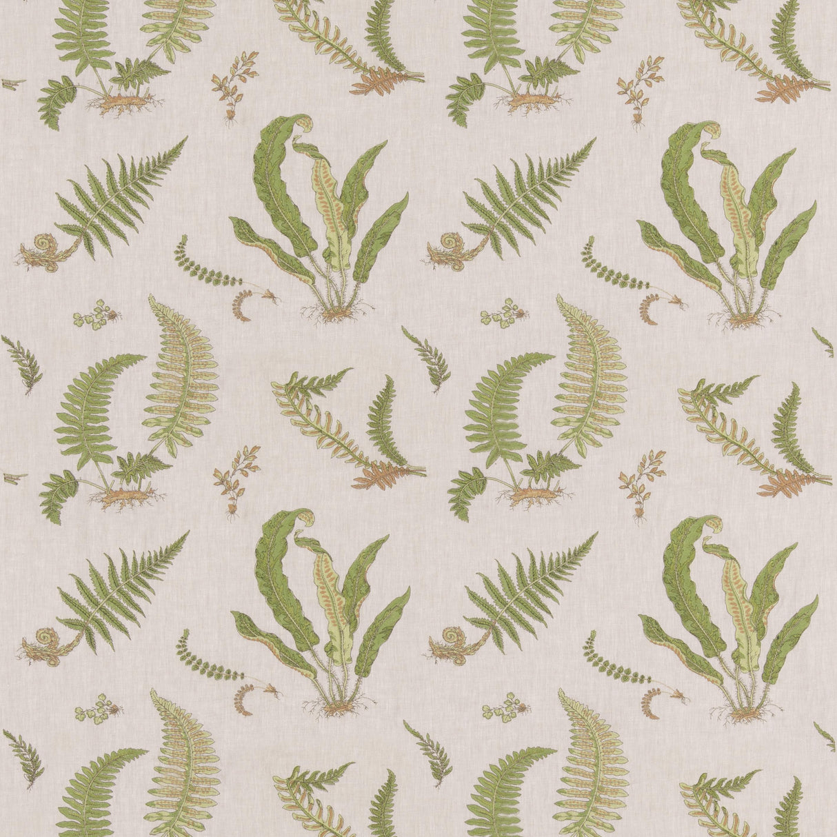 G P & J Baker FERNS EMBROIDERY GREEN/NATURAL Drapery Fabric