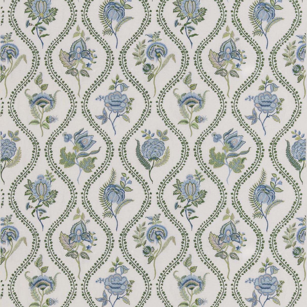 G P & J Baker BURFORD EMBROIDERY BLUE/EMERALD Drapery Fabric