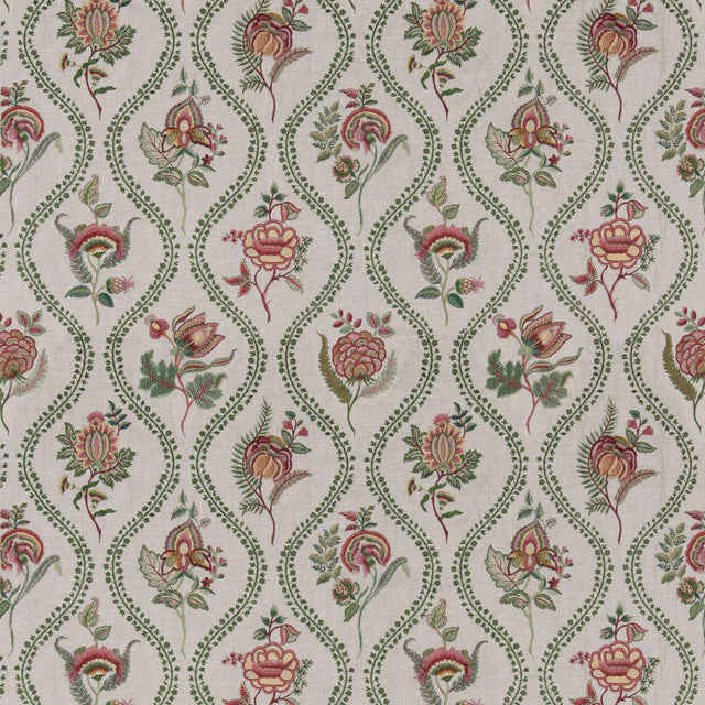 G P & J Baker BURFORD EMBROIDERY EMERALD/RED Drapery Fabric