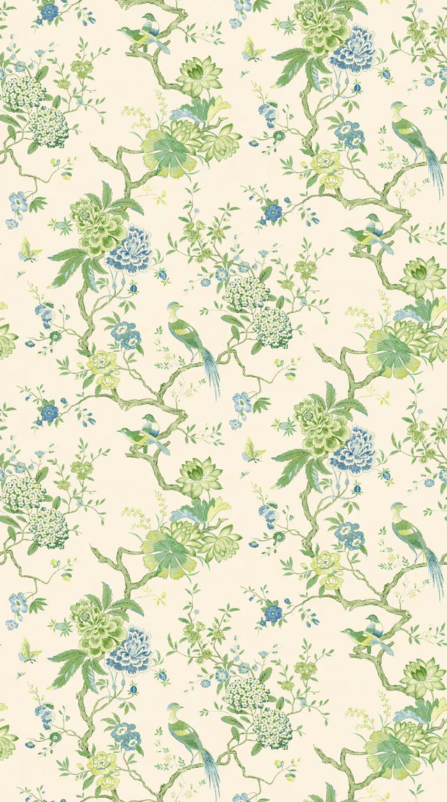 G P & J Baker ORIENTAL BIRD GREEN/BLUE Wallpaper