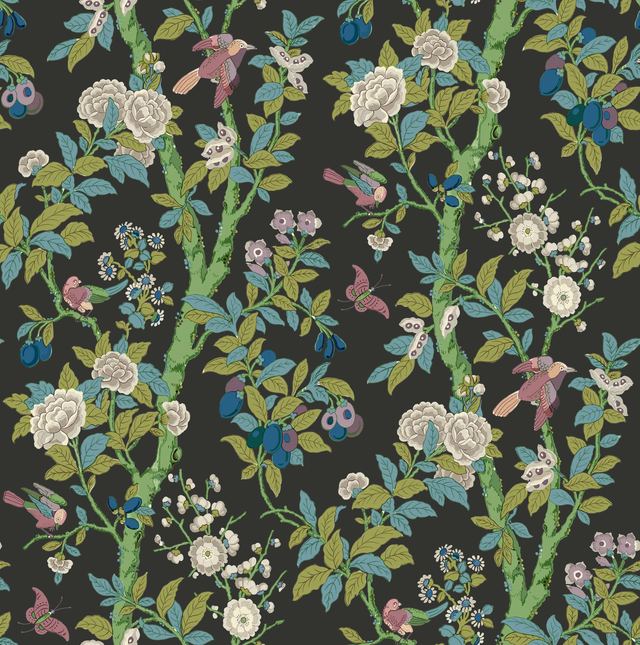 G P & J Baker ELDON CHARCOAL/EMERALD Wallpaper