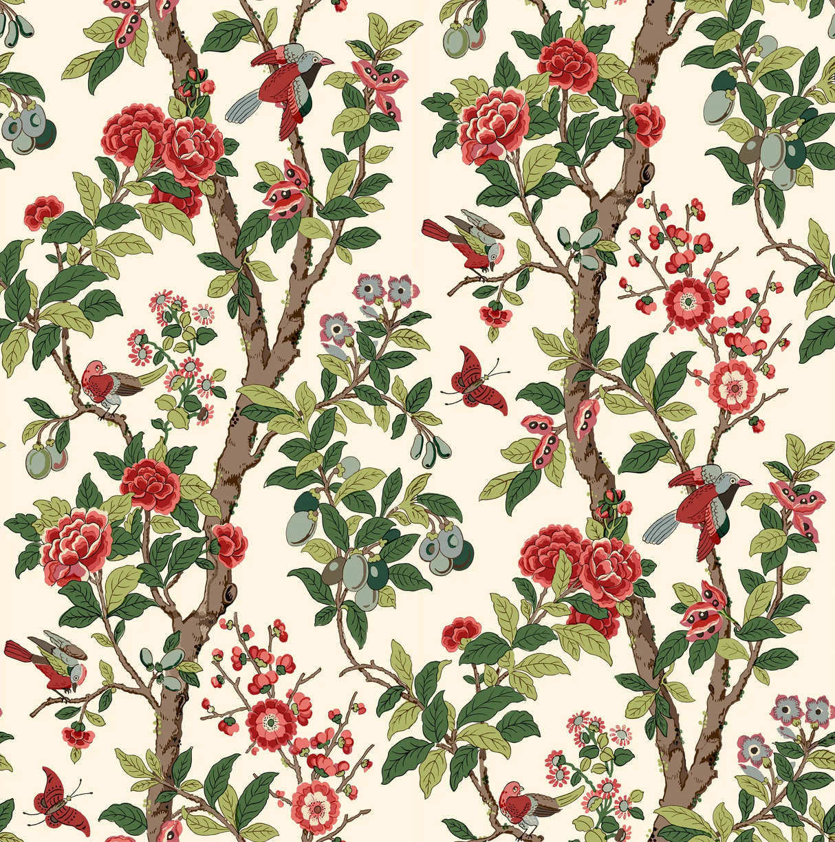 G P & J Baker ELDON RED/GREEN Wallpaper