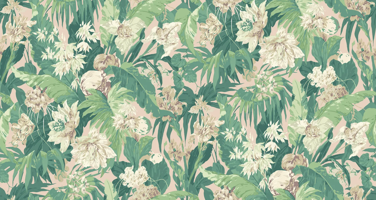 G P & J Baker TROPICAL FLORAL BLUSH/GREEN Wallpaper