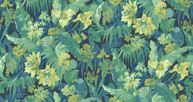 G P & J Baker TROPICAL FLORAL INDIGO/TEAL Wallpaper
