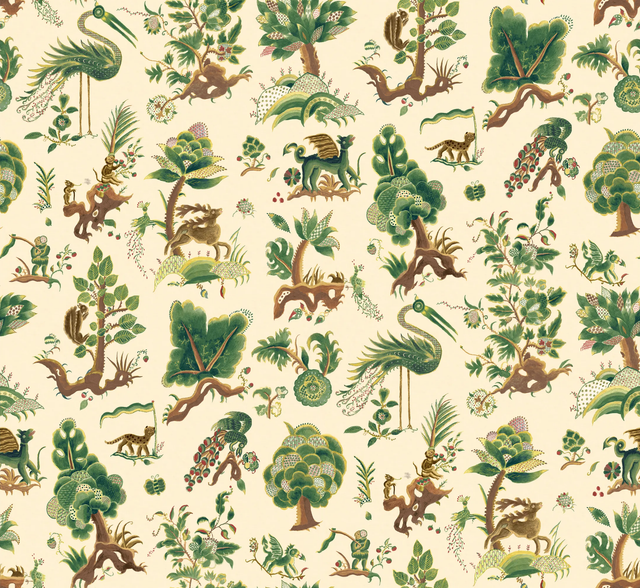 G P & J Baker GRAND GERTRUDE DOCUMENT GREEN Wallpaper