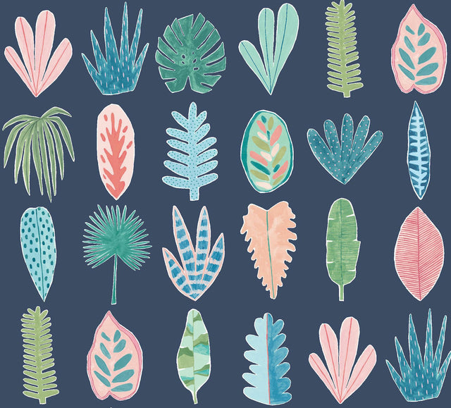 Brewster Home Fashions Leaf Boogie Denim Tropical Mix Wallpaper