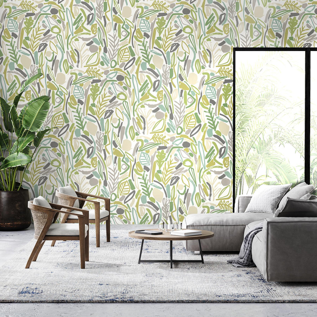 Brewster Home Fashions Verdure Lime Painted Botanical Wallpaper