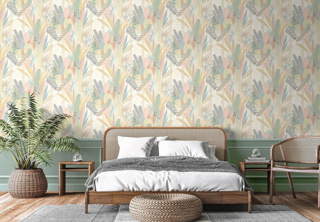 Brewster Home Fashions Glasshouse Pastel Tropical Damask Wallpaper