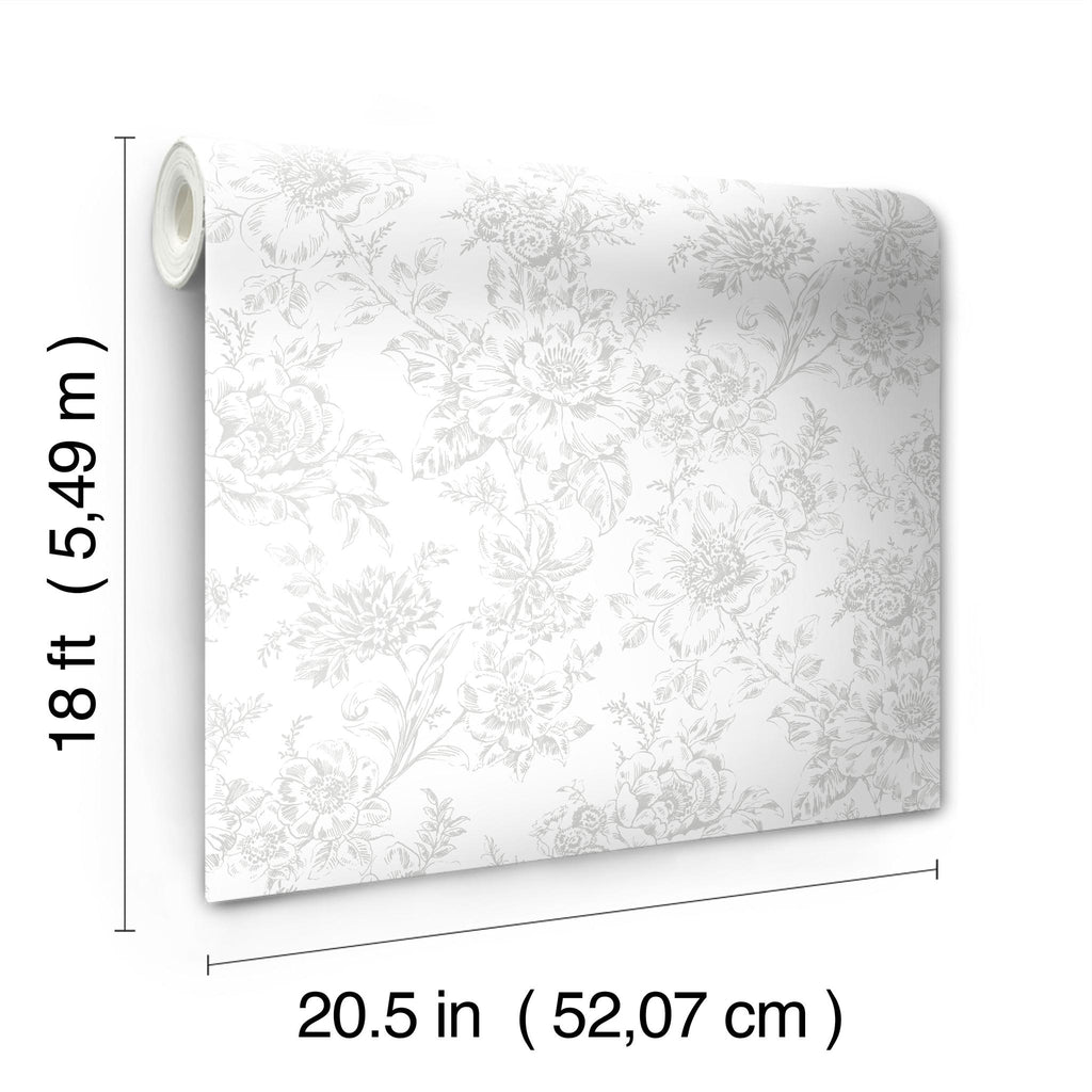 RoomMates Grey Wren Peel And Stick Grey Wallpaper