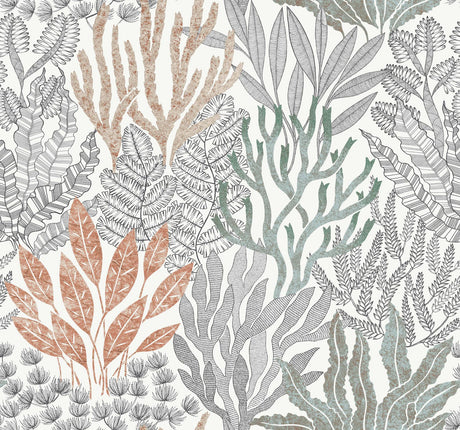 York Wallcoverings Coral Leaves Coral Black Red Wallpaper