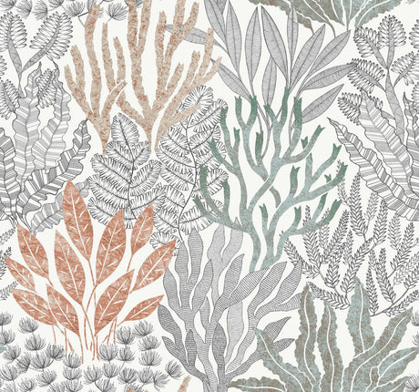 York Wallcoverings Coral Leaves Coral Black Red Wallpaper