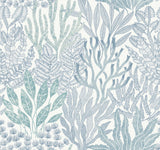 York Wallcoverings Coral Leaves Blue And Aqua Blue Wallpaper