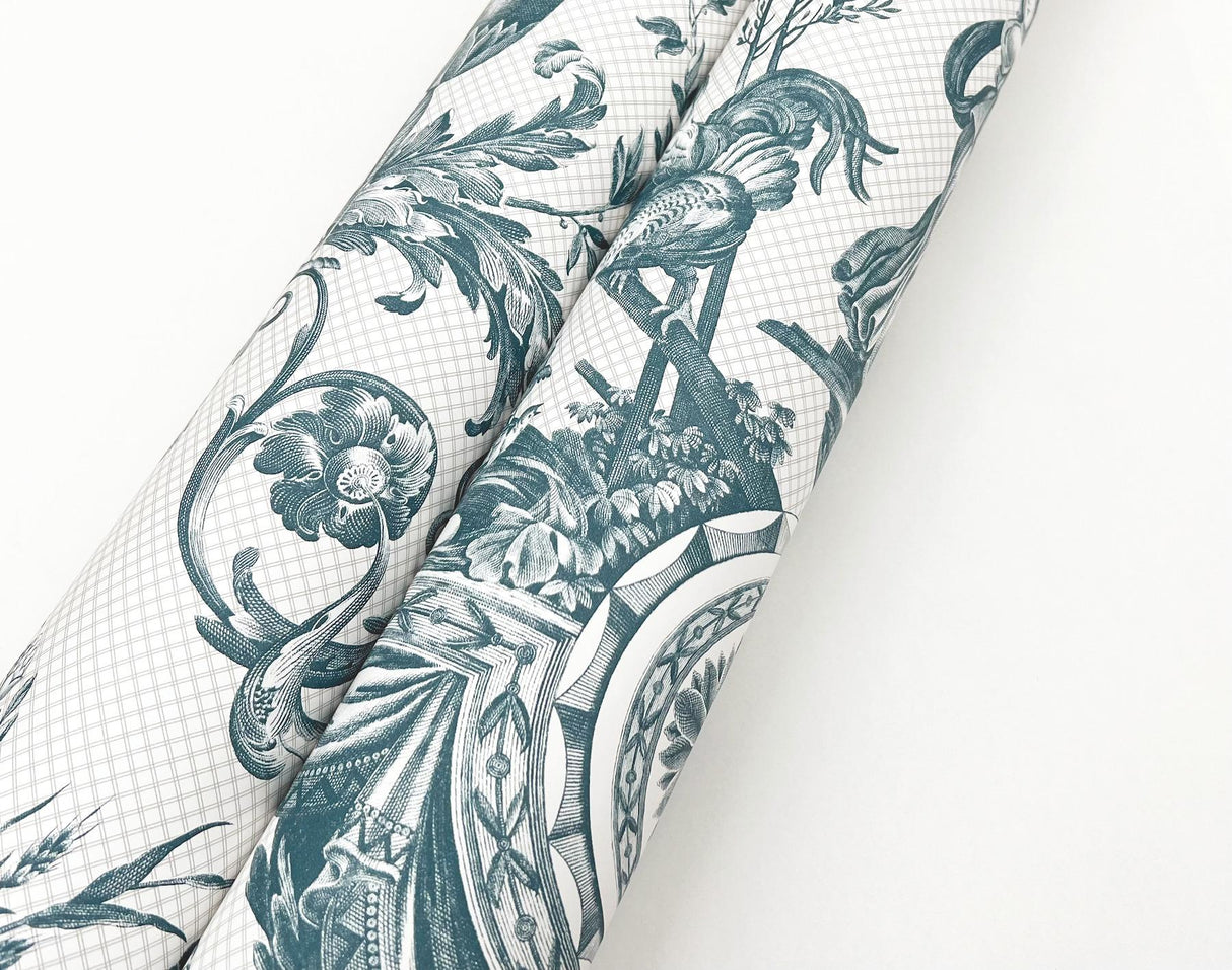 York Wallcoverings Avian Fountain Toile Jade White Wallpaper