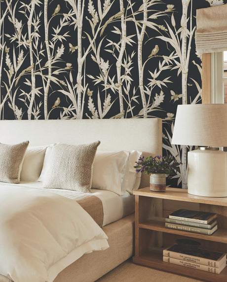 York Wallcoverings Bambou Toile Black Black Wallpaper
