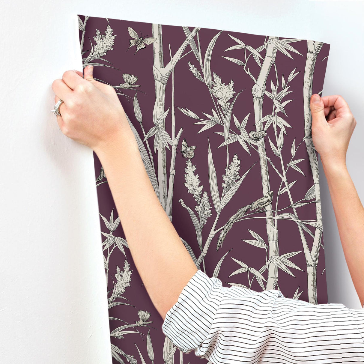 York Wallcoverings Bambou Toile Burgundy Purple Wallpaper