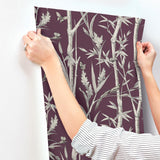 York Wallcoverings Bambou Toile Burgundy Purple Wallpaper