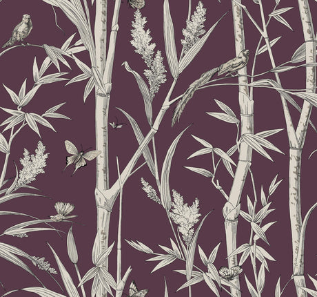 York Wallcoverings Bambou Toile Burgundy Purple Wallpaper