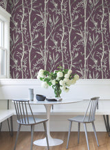 York Wallcoverings Bambou Toile Burgundy Purple Wallpaper