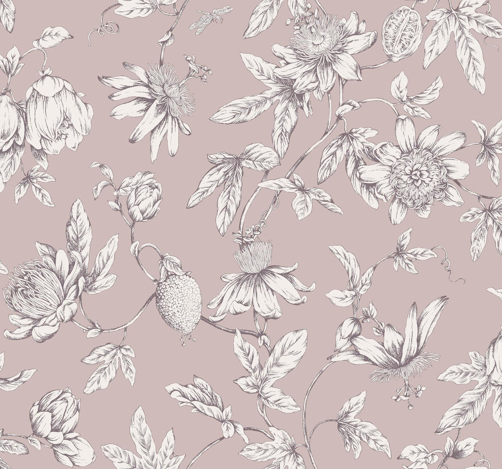 York Wallcoverings Passion Flower Toile Orchid Purple Wallpaper