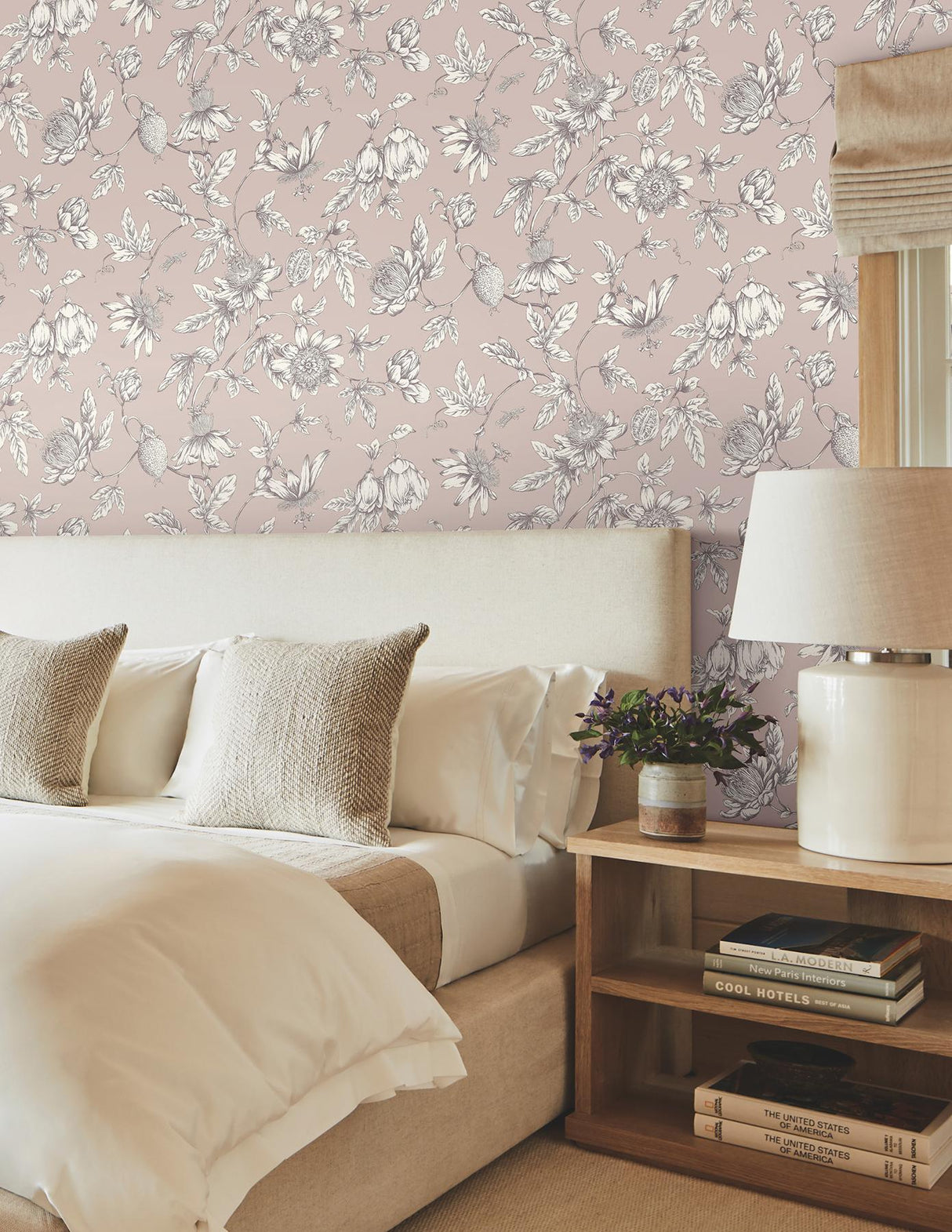 York Wallcoverings Passion Flower Toile Orchid Purple Wallpaper