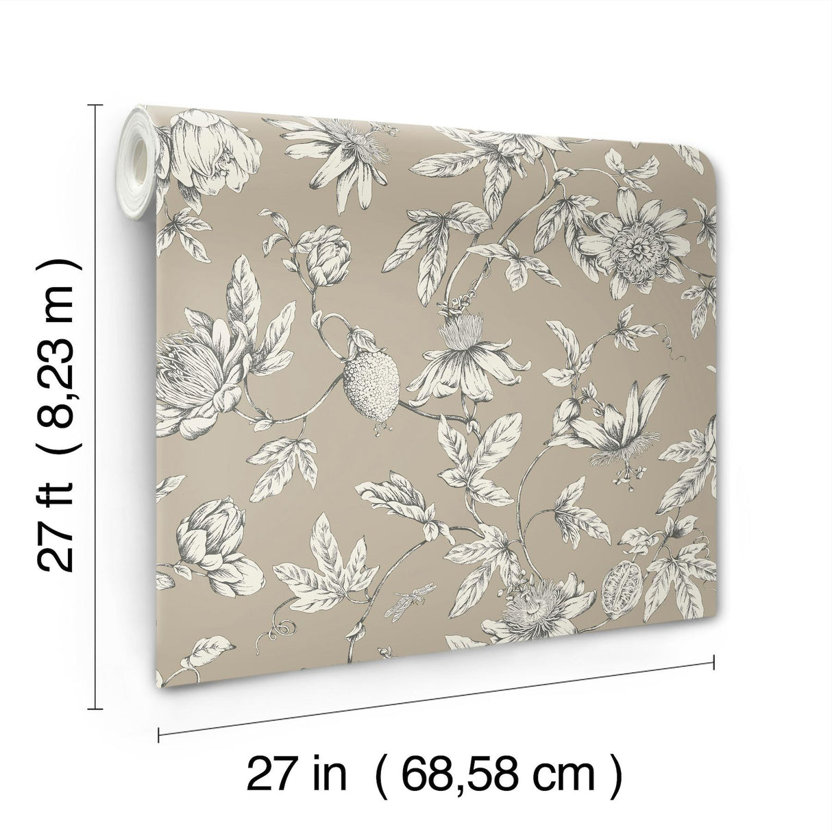 York Wallcoverings Passion Flower Toile Linen Brown Wallpaper