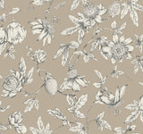 York Wallcoverings Passion Flower Toile Linen Brown Wallpaper