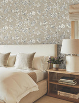 York Wallcoverings Passion Flower Toile Linen Brown Wallpaper