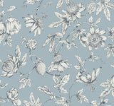 York Wallcoverings Passion Flower Toile Sky Blue Blue Wallpaper