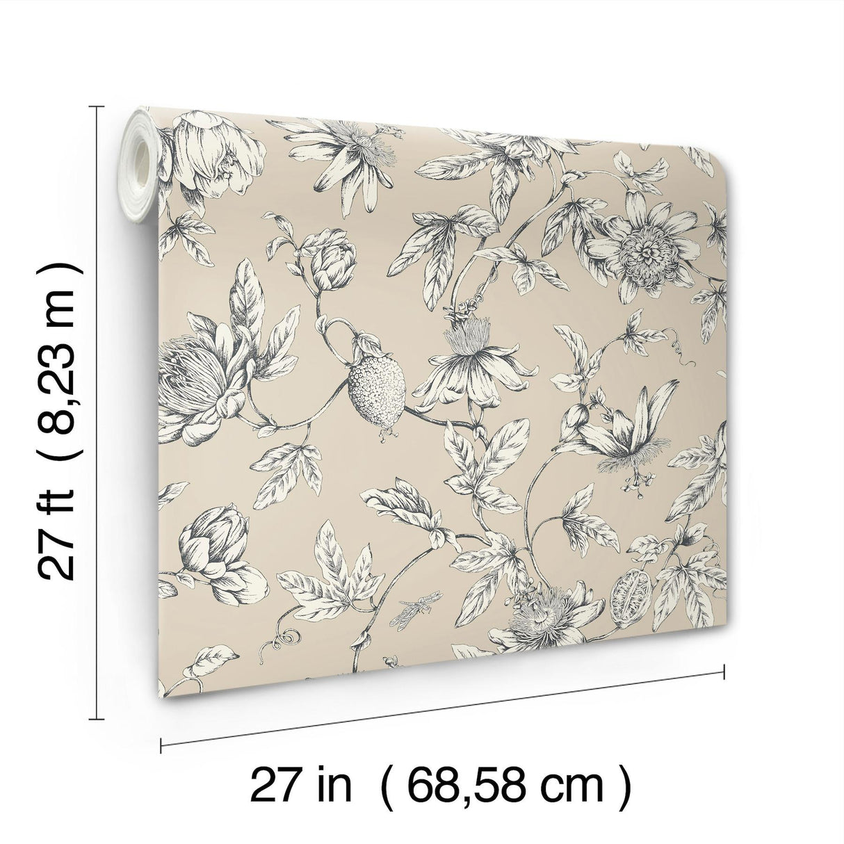 York Wallcoverings Passion Flower Toile Beige Beige Wallpaper