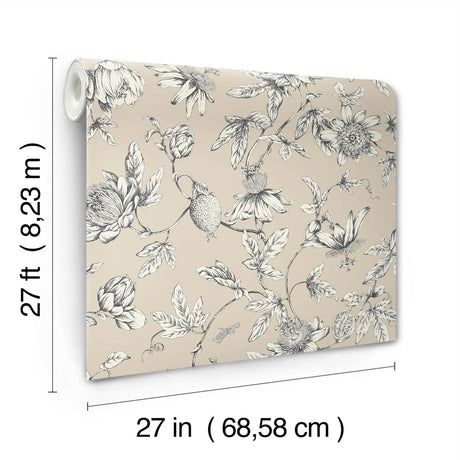 York Wallcoverings Passion Flower Toile Beige Beige Wallpaper