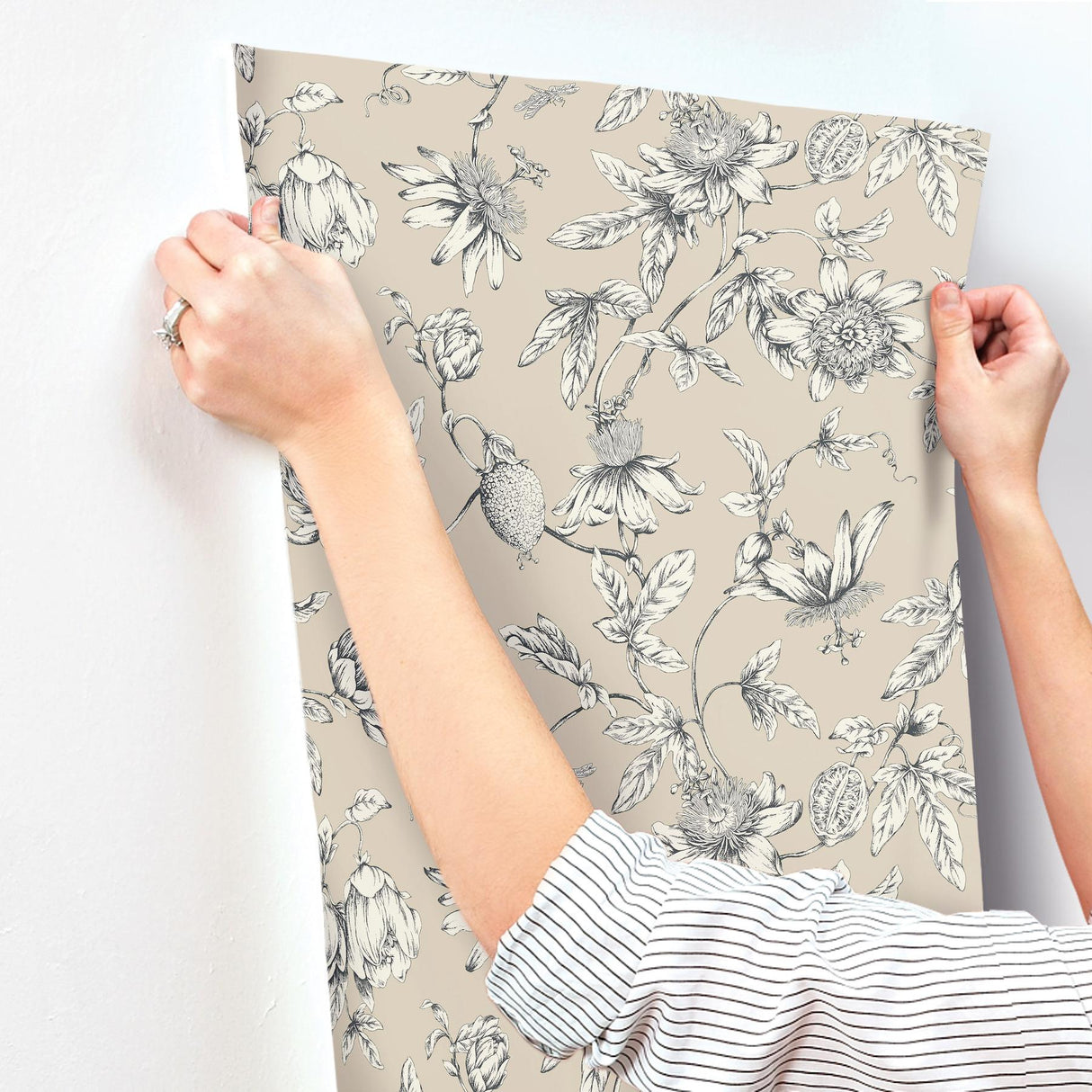 York Wallcoverings Passion Flower Toile Beige Beige Wallpaper