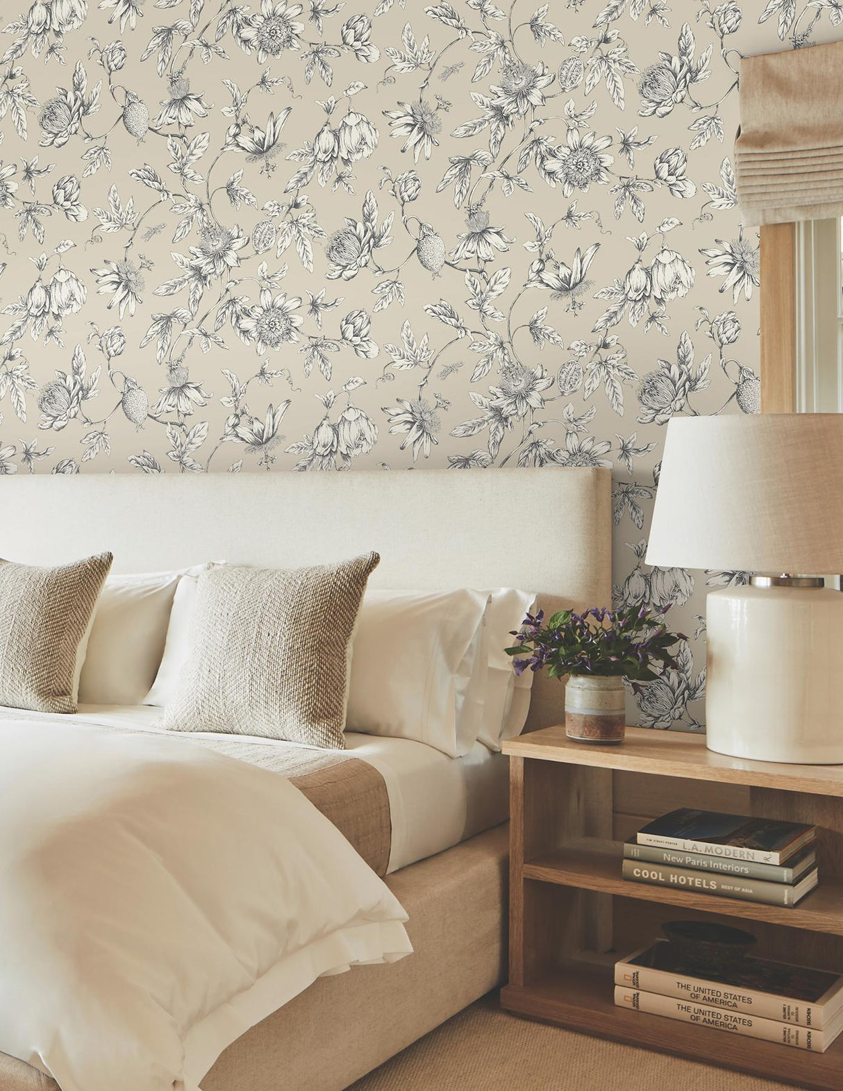 York Wallcoverings Passion Flower Toile Beige Beige Wallpaper